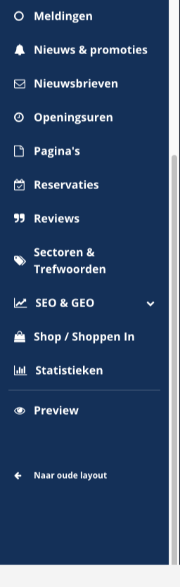 Het onderste deel van het menu met Statistieken tussen Shop / Shoppen In en Preview