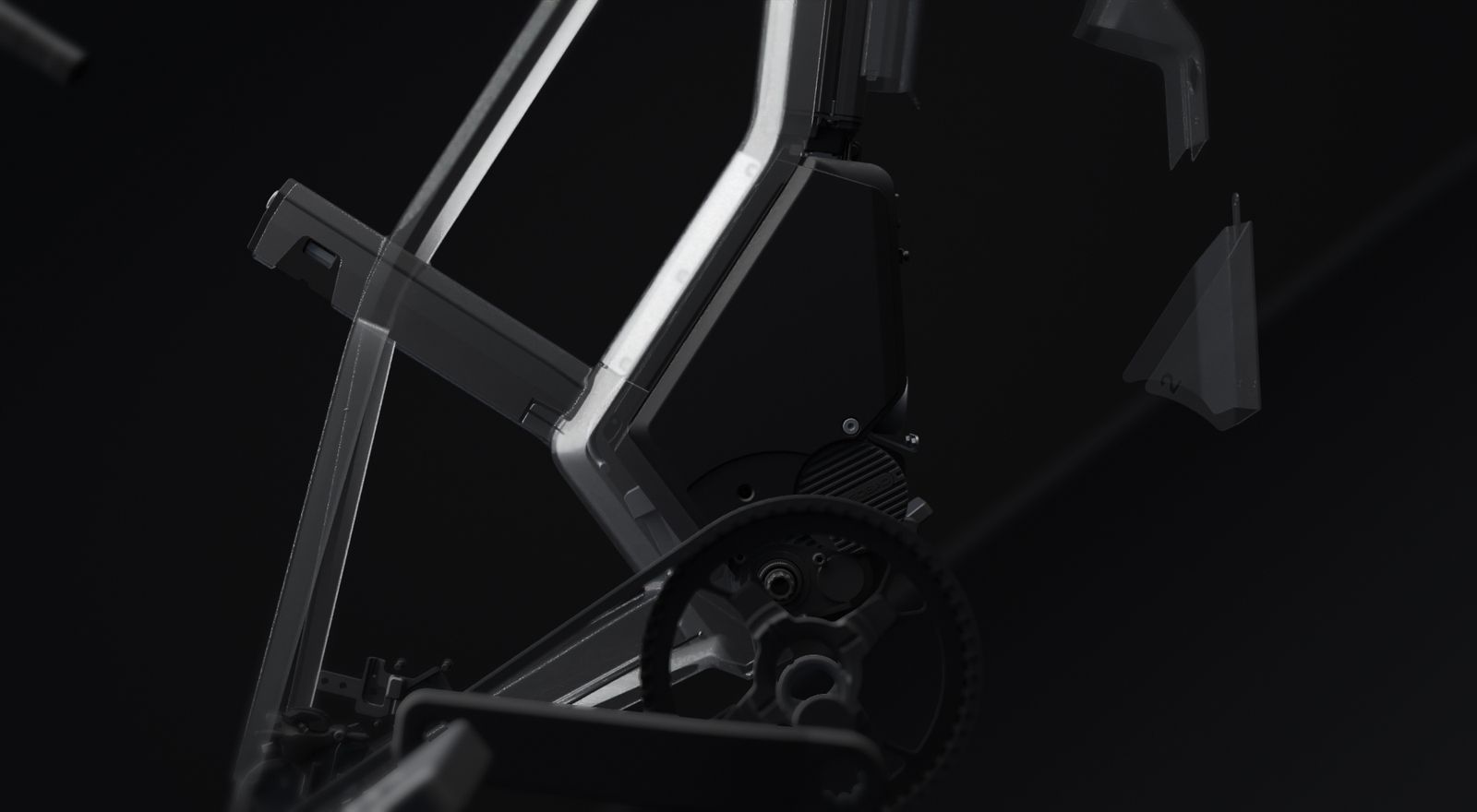 Opengewerkte weergave van het frame en de middenmotor van de Specter 2