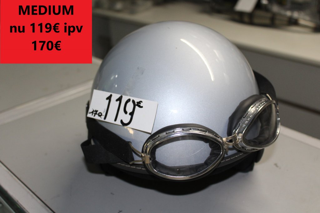 Medium vespa helm grijs goggles
